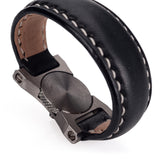Arte di Mano Leather Finger Loop for Leica M (Typ 240) - Minerva Black with White Stitching, Silver Metal