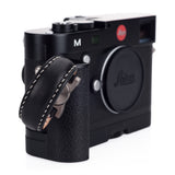Arte di Mano Leather Finger Loop for Leica M (Typ 240) - Minerva Black with White Stitching, Silver Metal